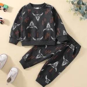 Kids Clothing Set Cute Animal Print Top with Coordinating Bottoms Long Sleeve Crew Neck Pullover and Matching Trousers