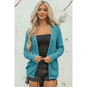 Lapis Mix Pattern Hollowed Knit Open Front Cardigan