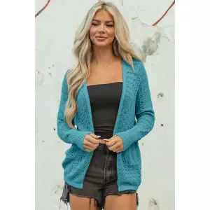 Lapis Mix Pattern Hollowed Knit Open Front Cardigan