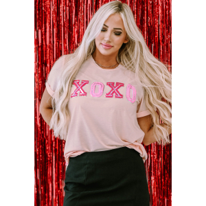 Pink Valentines Shiny XOXO Graphic T-shirt