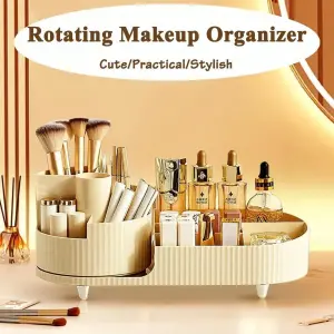 Rotating makeup organizer, 360 degree rotating plastic makeup brush holder, large cosmetics and skincare organizer