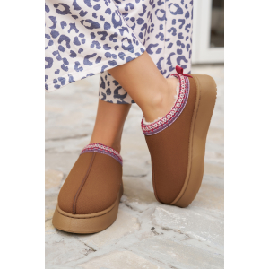 Chestnut Contrast Print Suede Plush Lined Snow Boots